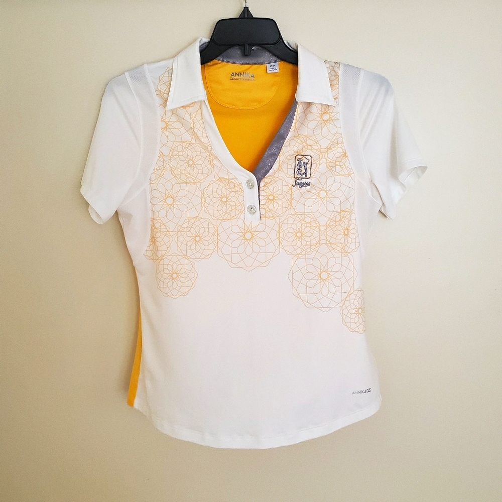 Annika Cutter Buck Women M Golf Yellow & White Geo